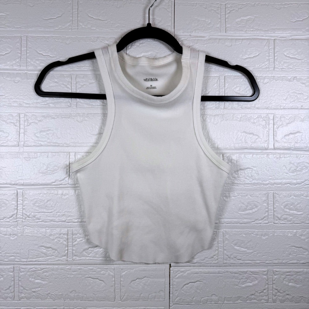 Wild Fable Tank Top Womens Medium White Ribbed Racerback Cropped Sleeveless